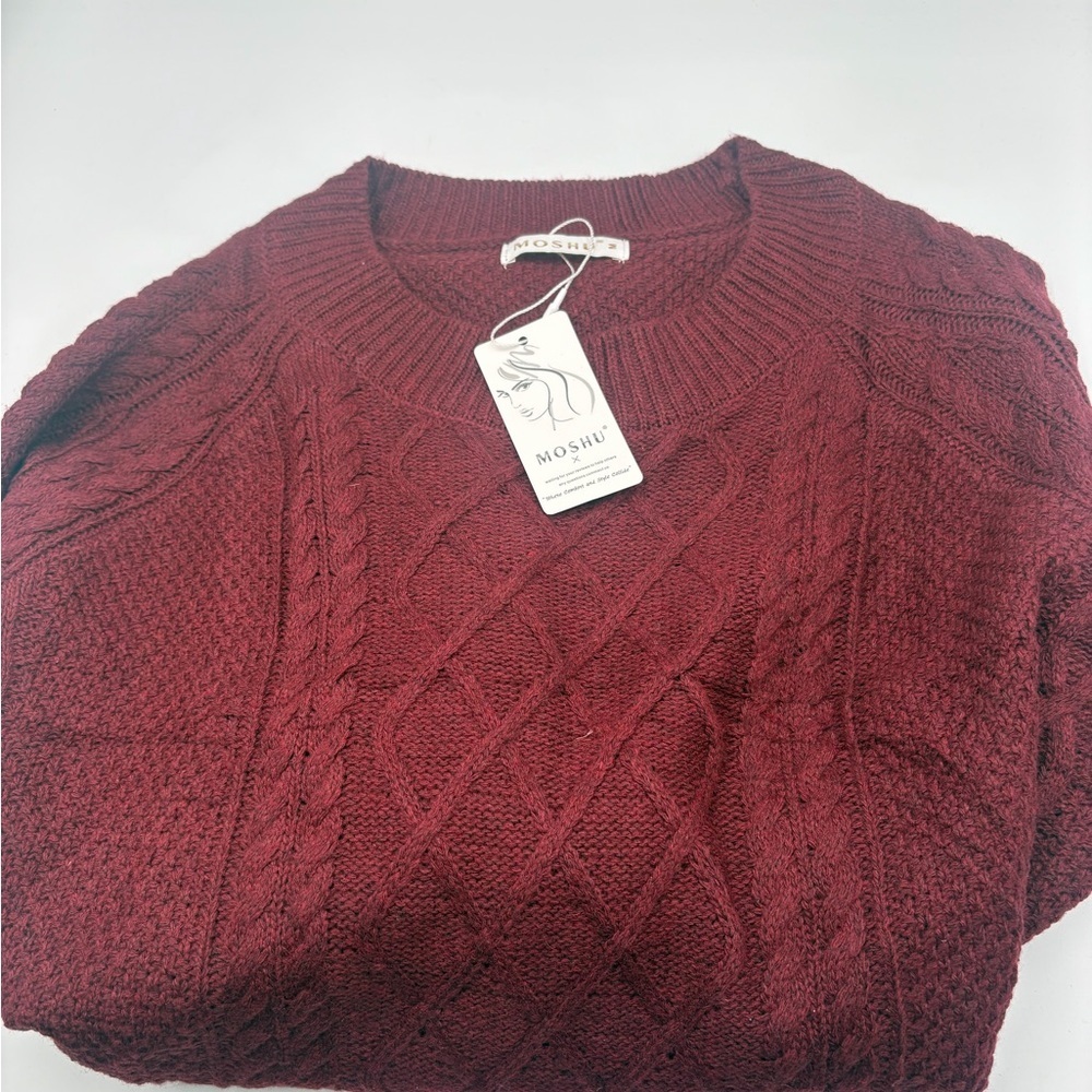 Cozy Cable Knit Oversized Sweater Dress - Burgundy - Picture 6 of 6